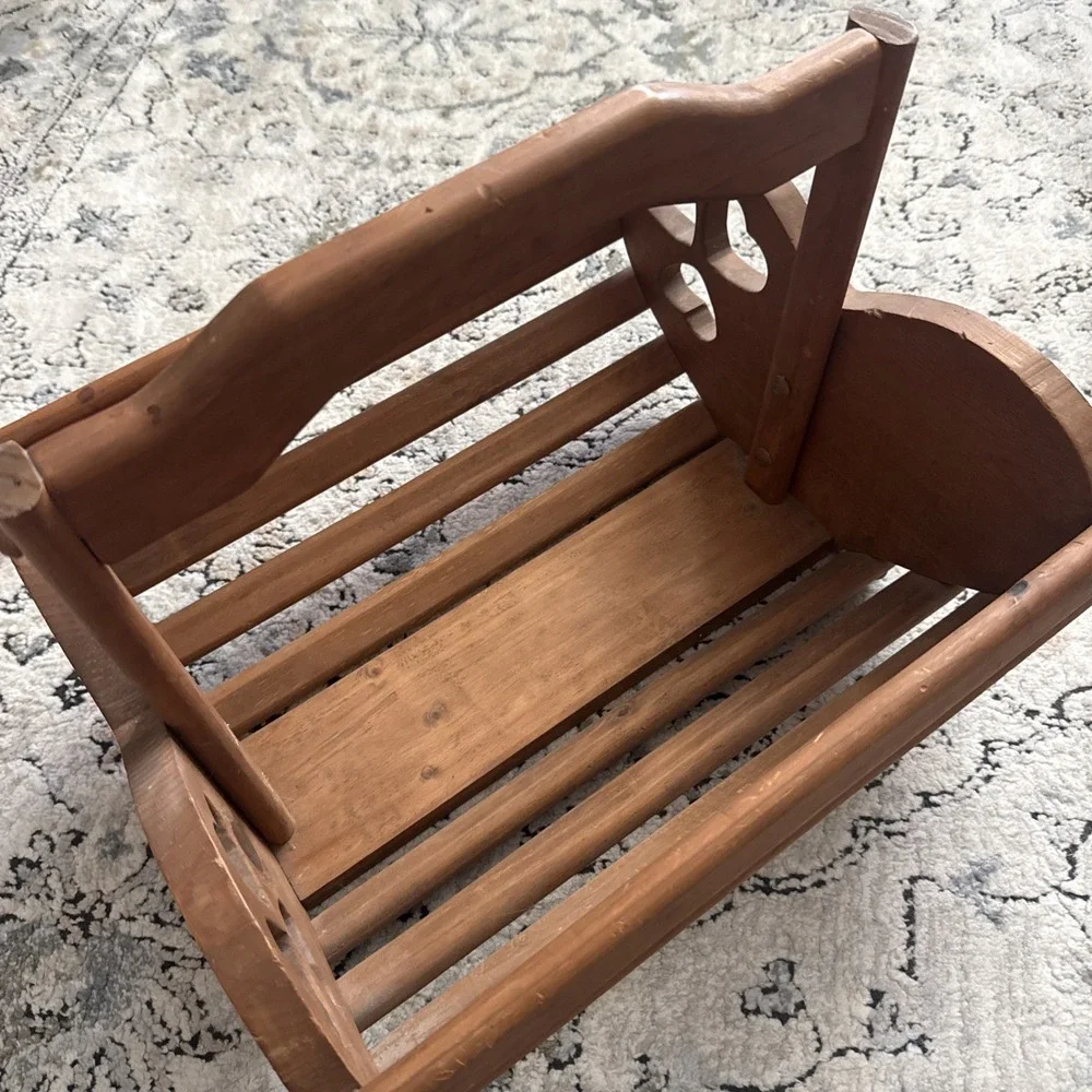 Vintage Wooden Heart Basket Handmade USA Decor Storage Large 15